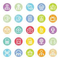 Circle color outline icons for Network and communication. vector