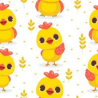 Vector seamless pattern with cute chickens on white background. Illustration for children used for magazine, book, poster, card, web pages.