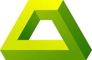 3d optical illusion of impossible shape. 3d infinity shape of triangle. Vector illustration of green block. 3d illusion of geometric for logo, alphabet or art. Perspective illusion shape illustration