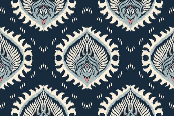 Damask Ikat floral paisley embroidery on navy blue background.Ikat Ethnic oriental pattern traditional.Aztec style abstract vector illustration.design for texture,fabric,clothing,wrapping,scarf,carpet