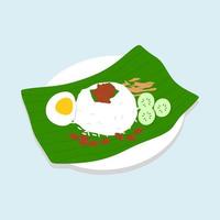 fragante malasio nasi lemak con picante sambal salsa vector