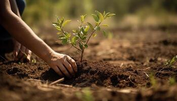 un persona plantando arboles o flores, contribuyendo a el global esfuerzo a repoblar de árboles y restaurar natural hábitats. generativo ai foto