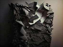 Abstract dark black various paper shapes background created with technology photo