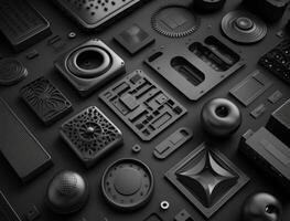 Abstract black geometric background Various shapes Flat lay created with technology photo