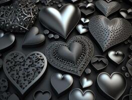 Abstract black geometric background Various heart shapes Flat lay created with technology photo