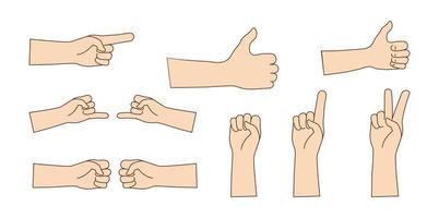 Hand gestures isolated vector images. Human hands show different signals, signs. Flat illustration.