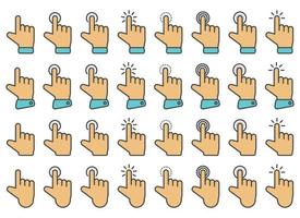 Hand cursor icon in different gestures. Finger mouse cursor. Clicking cursor vector illustration