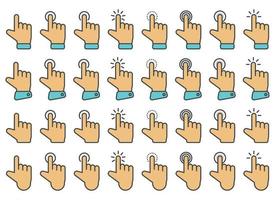 Hand cursor icon in different gestures. Finger mouse cursor. Clicking cursor vector illustration