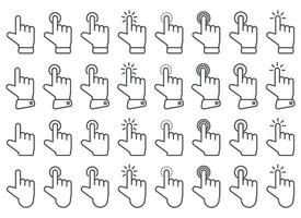 Hand cursor icon in different gestures. Finger mouse cursor. Clicking cursor vector illustration