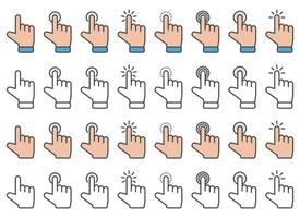 Hand cursor icon in different gestures. Finger mouse cursor. Clicking cursor vector illustration