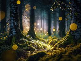 Fantasy forest landscape created with technology photo