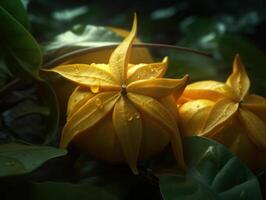 Beautiful organic background of freshly picked carambola created with technology photo