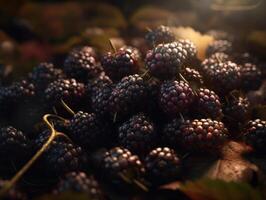 Beautiful organic background of freshly picked blackberry created with technology photo