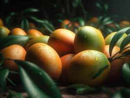 Beautiful organic background of freshly picked mango created with technology photo