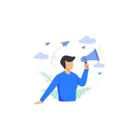 Vector man with megaphone and speaking concept illustration