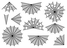 Spider web icon set isolated on white. Black halloween cobweb vector illustration