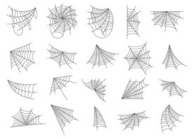 Hand drawn spider web icon set isolated on white. Black halloween cobweb vector illustration