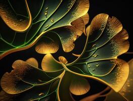 Ginkgo biloba golden leaves Dark background created with technology photo