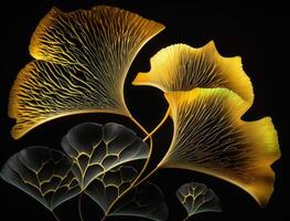 Ginkgo biloba golden leaves Dark background created with technology photo