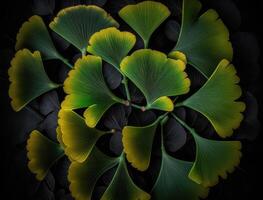 Ginkgo biloba green leaves background created with technology photo