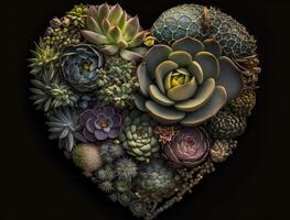 Green heart made by various succulents Environmental protection concept created with technology photo