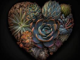 Green heart made by various succulents Environmental protection concept created with technology photo