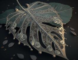 Abstract dark black leaf skeleton background created with technology photo