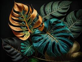 Abstract green Tropical Banana and Monstera Leaves background created with technology photo