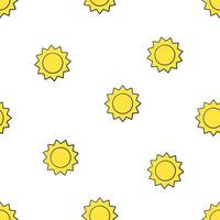 Seamless pattern with cute suns with triangular rays on white background. Weather symbol vector