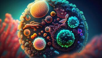 Bacteria and virus cells World under the microscope created with technology photo