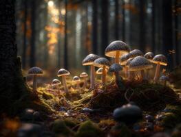 fantasía seta paisaje en el bosque creado con generativo ai tecnología foto