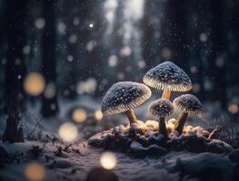 Fantasy mushroom landscape in the forest created with technology photo