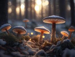 Fantasy mushroom landscape in the forest created with technology photo