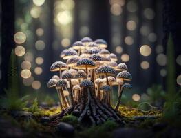 Fantasy mushroom landscape in the forest created with technology photo