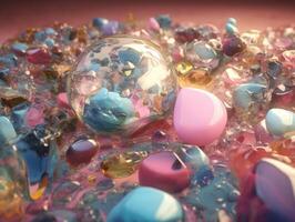 Vibrant pink abstract composition of colorful circular shapes arranged in a grid pattern was created with technology photo