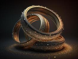Concentric golden rings shapes Abstract geometric background created with technology photo