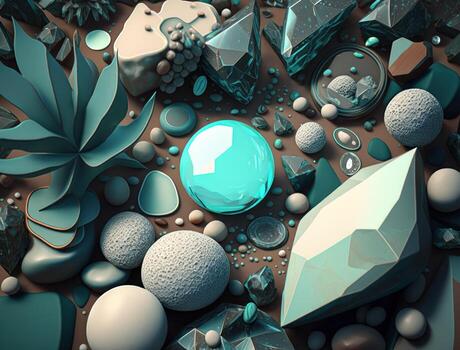 This dreamy abstract composition of overlapping organic shapes in cyan and white colors Created with technology photo