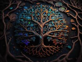 Yggdrasil world tree concept created with technology photo