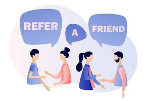 Refer a friend concept. Flat cartoon style. Vector illustration