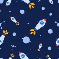 Space seamless pattern on blue background with rockets, planets and satellites. Vector. Seamless pattern. EPS10 vector