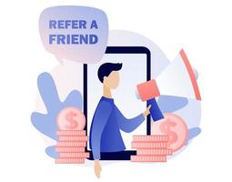 Refer a friend concept. Flat cartoon style. Vector illustration