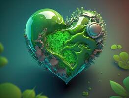 Green heart that represents environmental protection created with technology photo