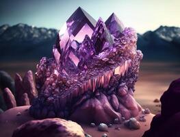 Beautiful purple amethyst mountains fantasy background natural gemstone technology photo