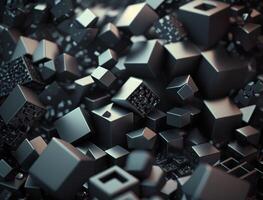 Futuristic cubes dark black background Abstract geometric mosaic grid Square tiles pattern technology photo