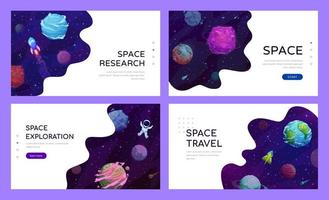 Space landing page with galaxy planets, spaceship vector