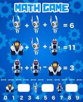 Math game worksheet cartoon robot characters test vector