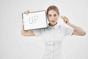 financier in a white shirt with a folder in hand technologies photo