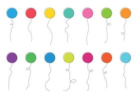 Set of colored party balloons tied with strings. Vector illustration in cartoon style