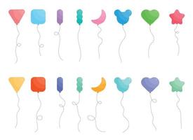 Set of colored party balloons tied with strings. Vector illustration in cartoon style