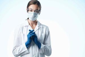 woman chemist in white coat research science photo